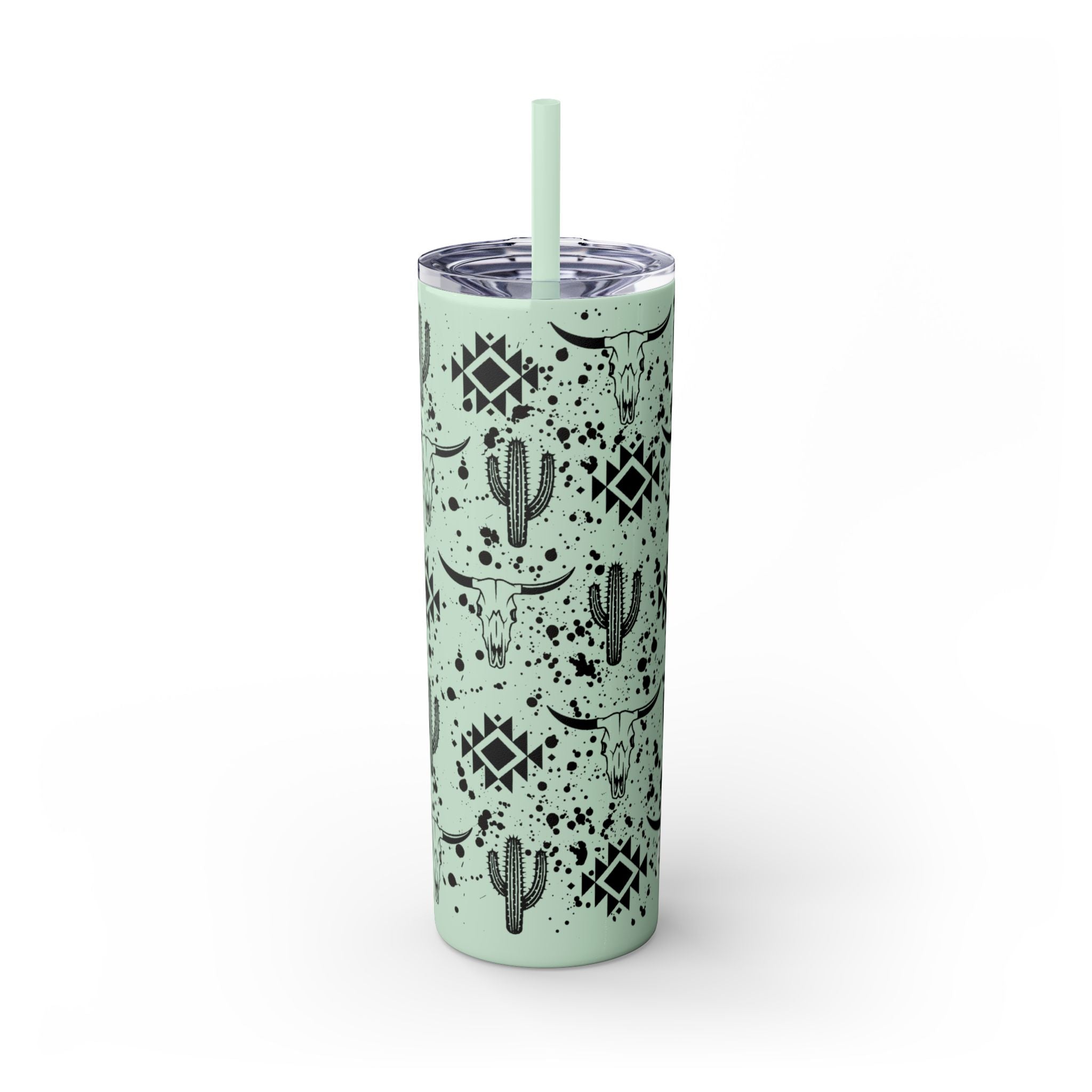 Western Boho Skinny Tumbler with Straw, 20oz