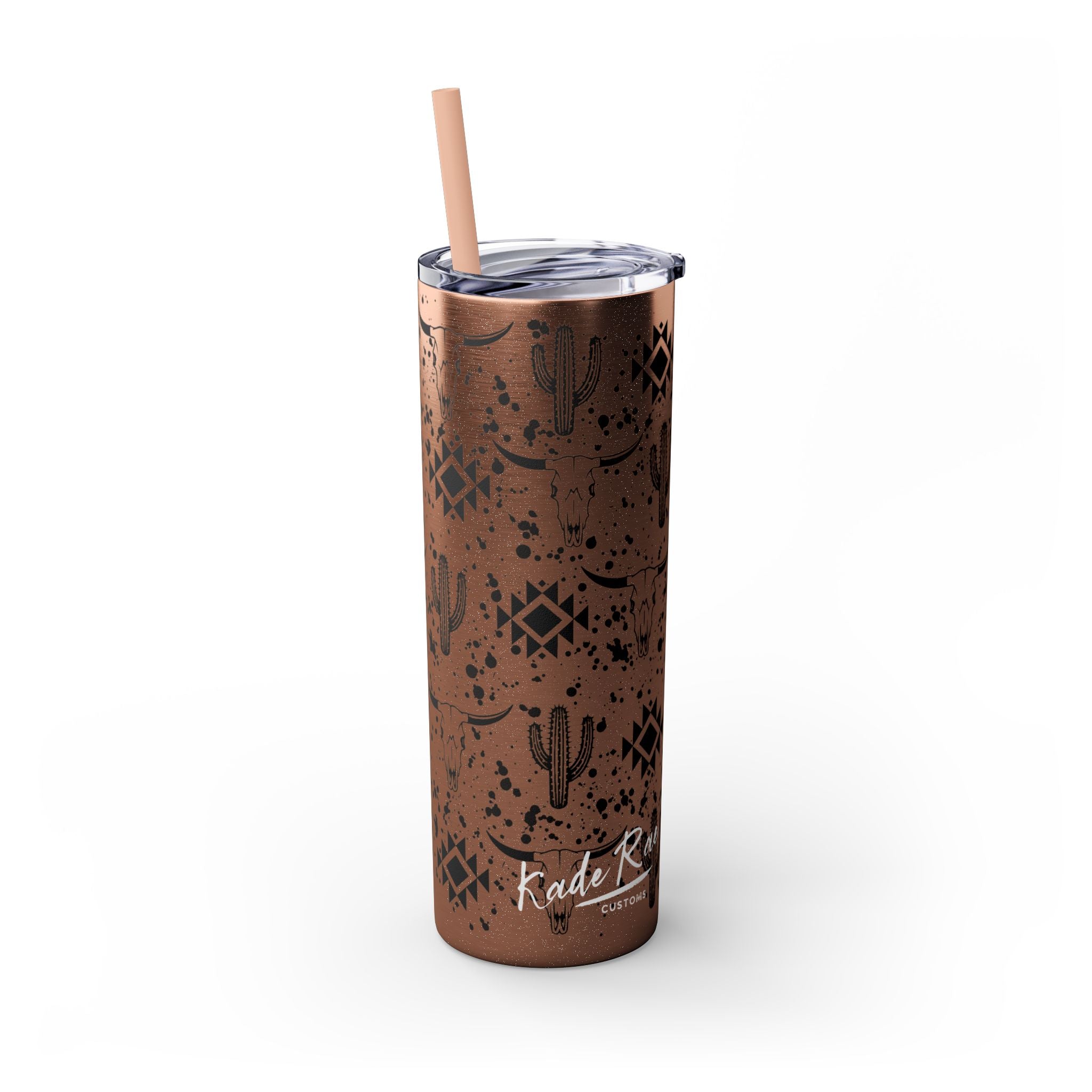 Western Boho Skinny Tumbler with Straw, 20oz